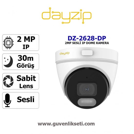 Dayzip DZ-2628-DP 2mp Sesli Ip Dome Kamera Dayzip DZ-2628-DP 2MP sesli IP dome iç mekân güvenlik kamerası
